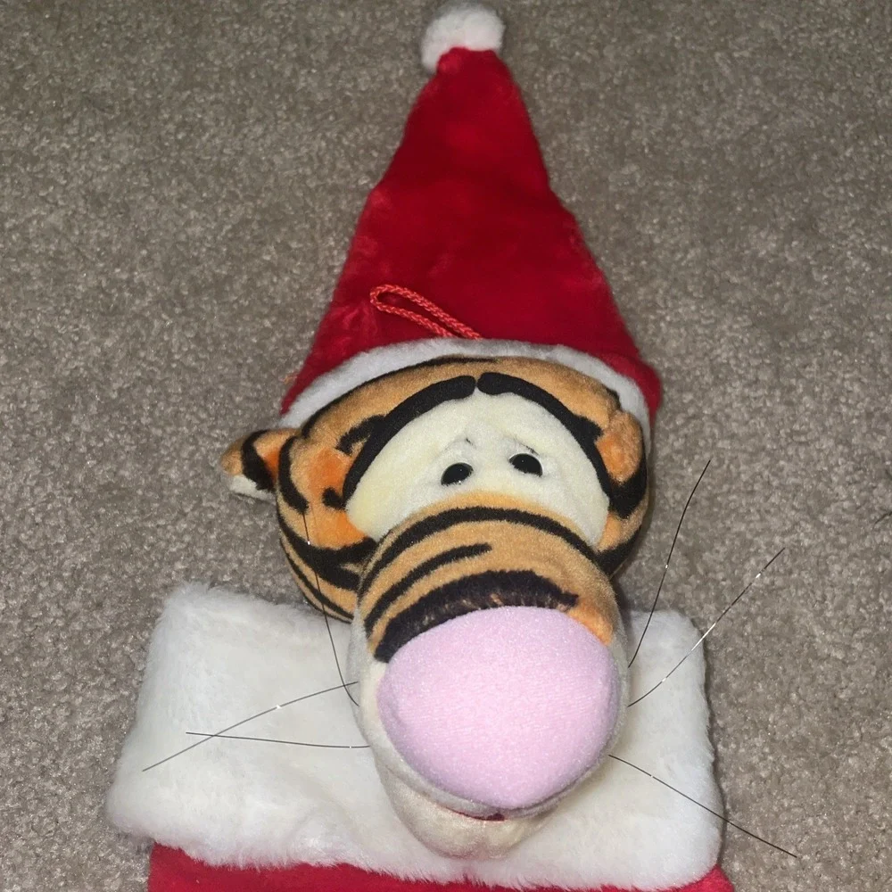 Disney Winnie the Pooh Tigger Plush Christmas Stocking Santa Hat Red Faux Fur